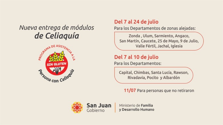 Comienza la entrega de módulos alimentarios para personas celíacas de julio
