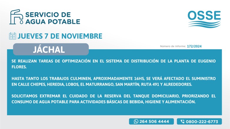 Harán trabajos de optimización del servicio de agua potable en Jáchal