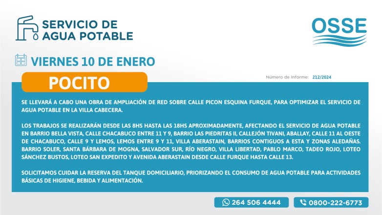 Se amplía la red de agua potable en zonas de Pocito